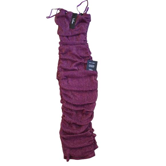 Lulus Here to Dazzle Magenta Metallic Ruched Mesh Bodycon Dress NWT Women  Small - Picture 2 of 5